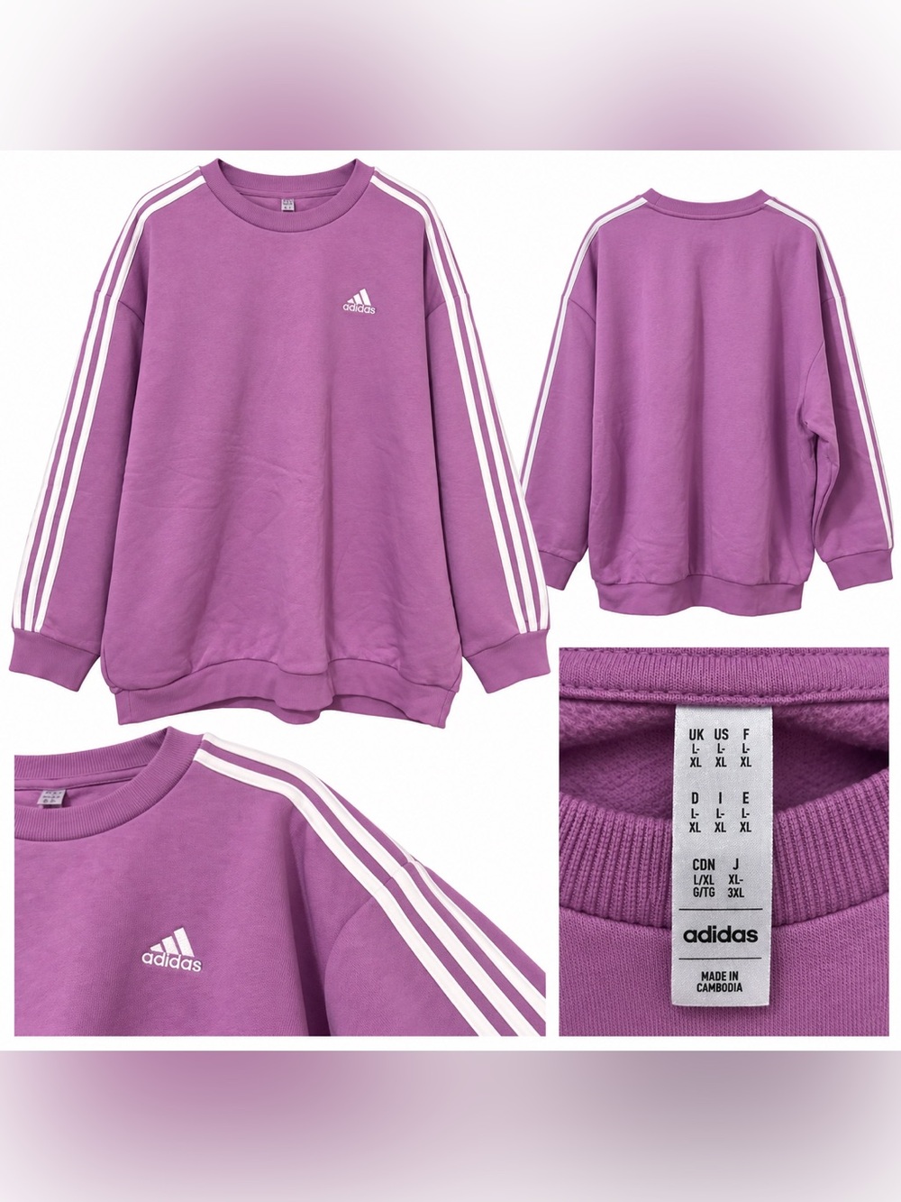 adidas Lavender Crewneck Sweatshirt with White Three-Stripes